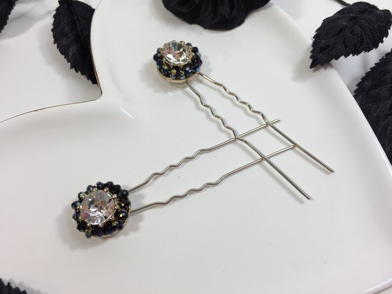 Black Jeweled Hair Pins Diamante Hair Pins Vintage Bridal Etsy
