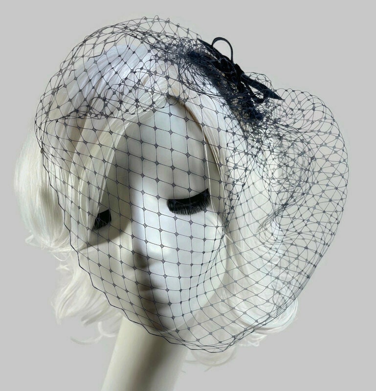 Navy Blue Bow Veil Birdcage Veil Navy Birdcage Veil Etsy
