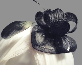 Feather Fascinator - Black Fascinator - Wedding Fascinator - Black Feather - Kentucky Derby - Feather Headpiece - Black Wedding Hat
