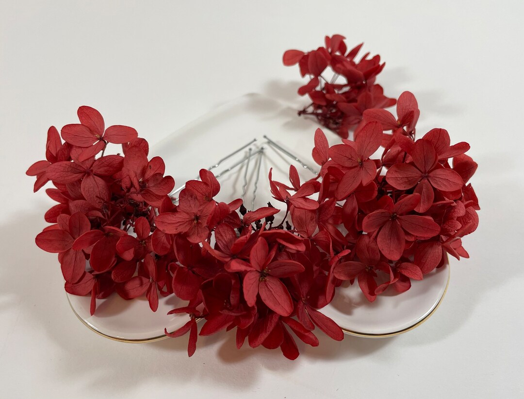 Red Hydrangea Hair Pins Christmas Hair Pins Christmas Etsy