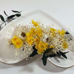 Yellow Dried Floral Comb Yellow Bridal Comb Dried Flower Wedding Comb Bridal Headpiece Real Flower Comb Yellow Headpiece image 5