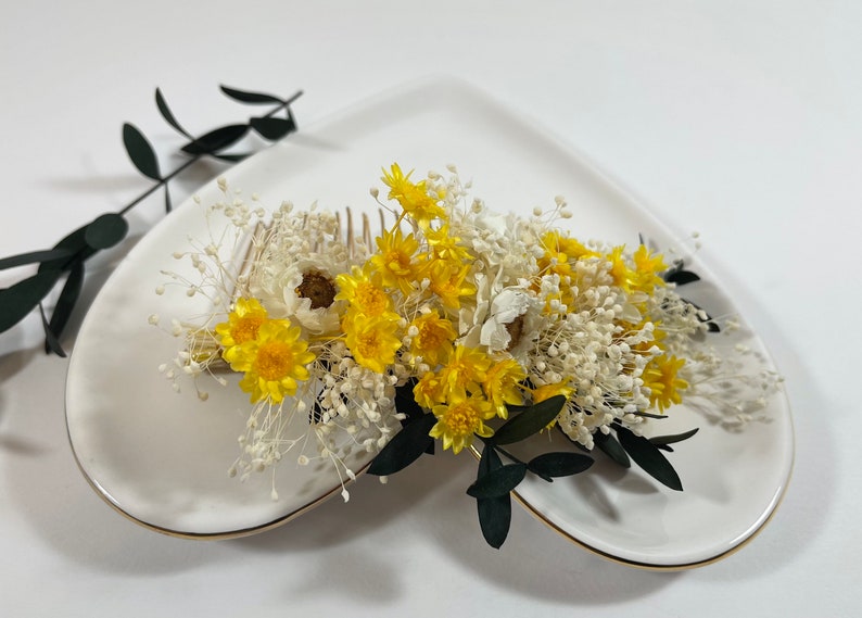 Yellow Dried Floral Comb Yellow Bridal Comb Dried Flower Wedding Comb Bridal Headpiece Real Flower Comb Yellow Headpiece image 5