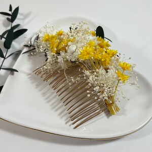 Yellow Dried Floral Comb Yellow Bridal Comb Dried Flower Wedding Comb Bridal Headpiece Real Flower Comb Yellow Headpiece image 6