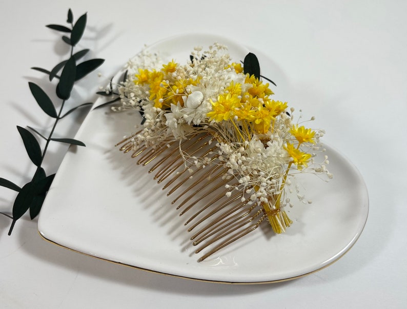 Yellow Dried Floral Comb Yellow Bridal Comb Dried Flower Wedding Comb Bridal Headpiece Real Flower Comb Yellow Headpiece image 6