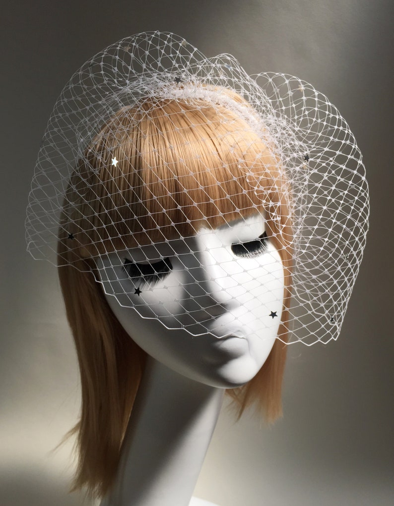 Celestial Star Veil Wedding Veil With Stars Star Birdcage Veil Veil With Stars Wedding Headpiece Star Hairpiece Star Headpiece image 2