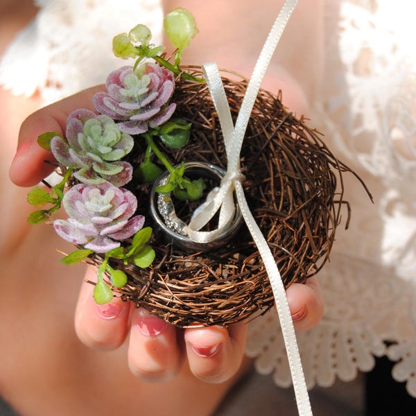 Succulent Wedding - Bird Nest - Ring Holder - Rustic Ring Holder - Wedding Ring Pillow - Ring Bearer - Woodland Wedding - Rustic Ring Bearer