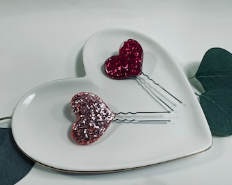 Heart Hair Pins - Bridesmaid Hair Pins - Flower Girl Hair Pins - Heart Bobby Pins - Heart Hair Stick - Heart Hair Accessory - Valentines