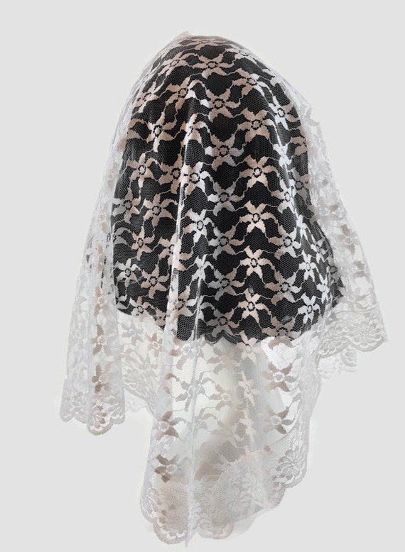 White Mantilla Veil Catholic - Mantilla Wedding V… - image 4