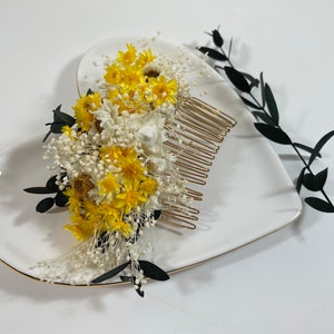 Yellow Dried Floral Comb Yellow Bridal Comb Dried Flower Wedding Comb Bridal Headpiece Real Flower Comb Yellow Headpiece image 3