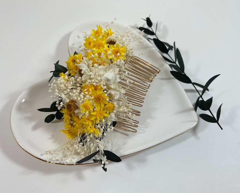 Yellow Dried Floral Comb Yellow Bridal Comb Dried Flower Wedding Comb Bridal Headpiece Real Flower Comb Yellow Headpiece image 3