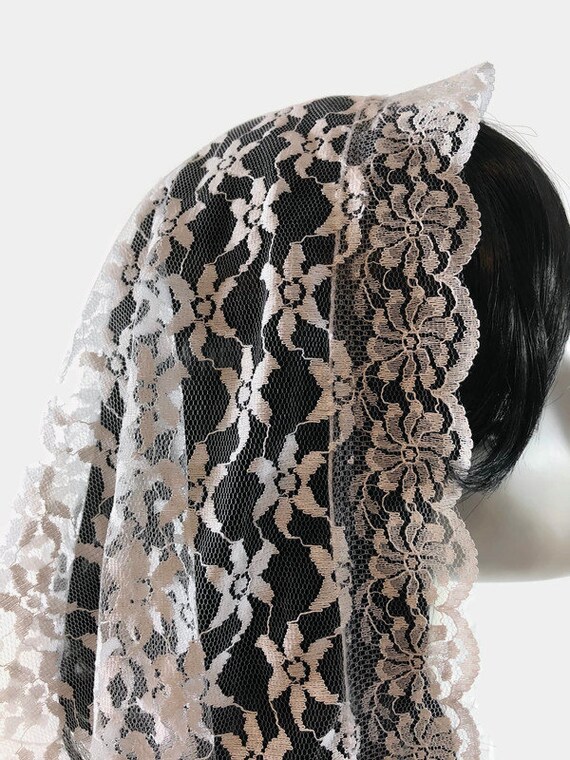 White Mantilla Veil Catholic - Mantilla Wedding V… - image 5