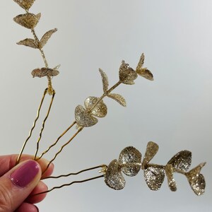 Christmas Hair Pins - Gold - Eucalyptus Hair Pins - Christmas Bobby Pins - Christmas Wedding - Bridal Hair Pins - Gold Hair Pin Set