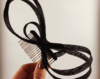 Black Bow Fascinator - Black Fascinator - Wedding Fascinator - Races Fascinator - Loop Fascinator - Sinamay Fascinator - Wedding Headpiece