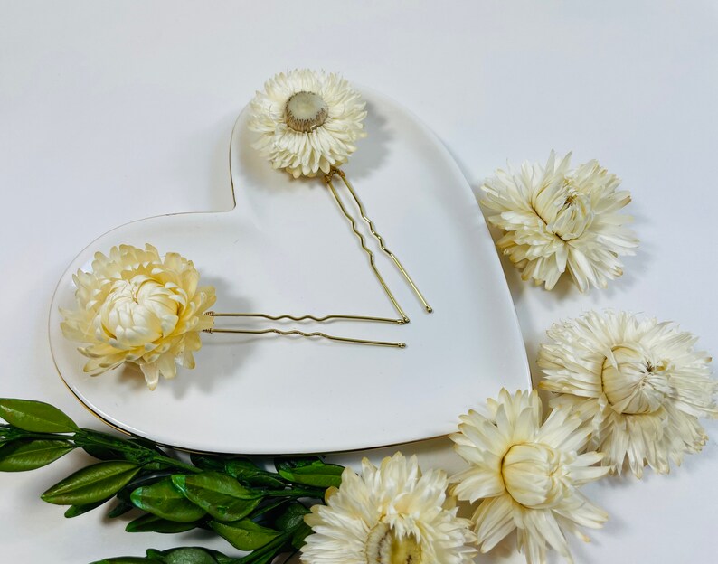 Straw Flower Hair Pins Dried Flower Hair Pin Set Bridal - Etsy