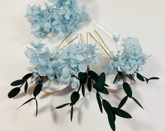 Blauwe hortensia haarspelden - bruiloft haarspelden - bruidshaarspelden - gedroogde bloem haarspelden - bruiden haarspelden - bruidsmeisjes haarspelden -