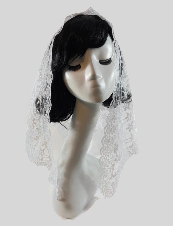 White Mantilla Veil Catholic - Mantilla Wedding V… - image 3