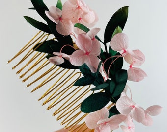 Dried Flower Hair Comb - Pink Hydrangea Hair Comb - Bridal Hair Comb - Rustic Wedding Comb - Wedding Hair Comb - Rustic Hair Comb