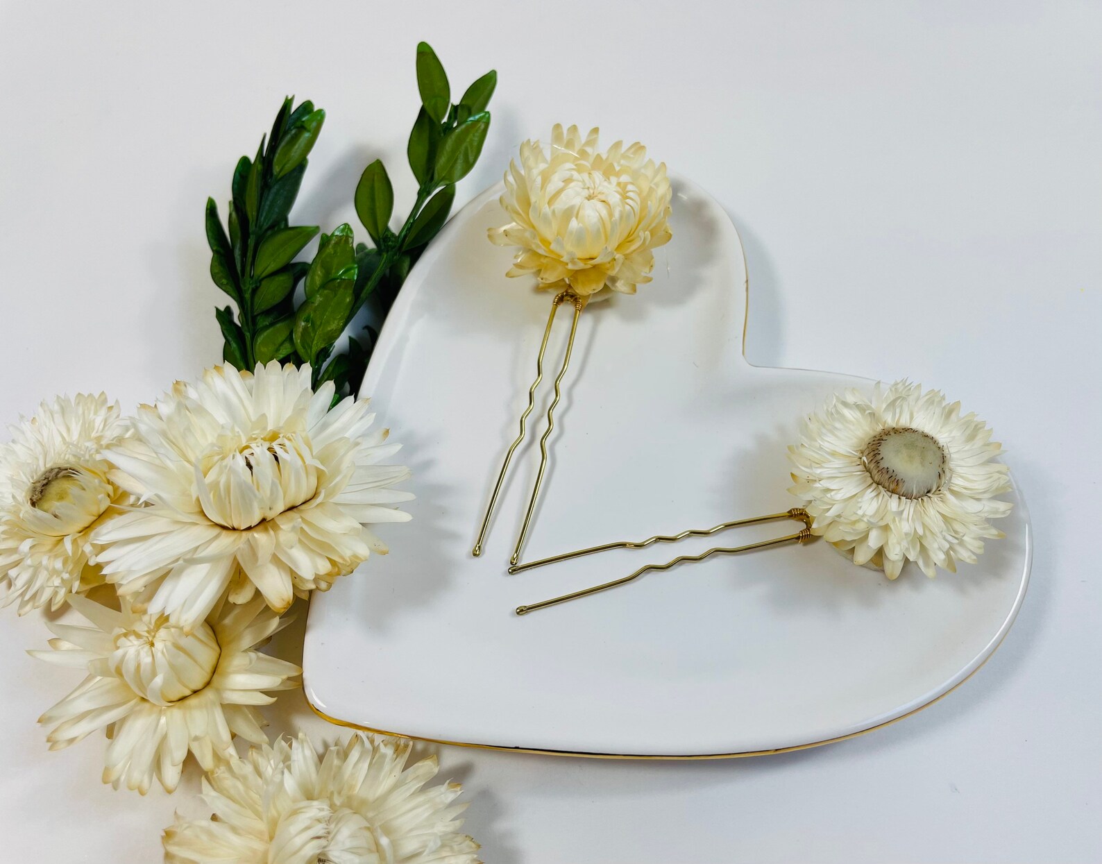 Straw Flower Hair Pins Dried Flower Hair Pin Set Bridal - Etsy