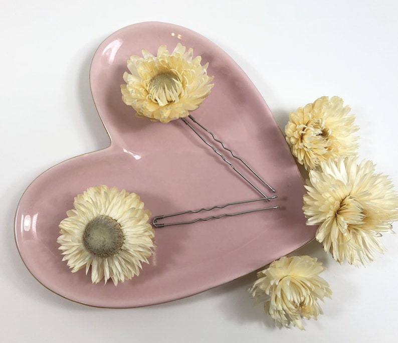 Straw flower Hair Pins Dried Flower Hair Pin Set Bridal | Etsy