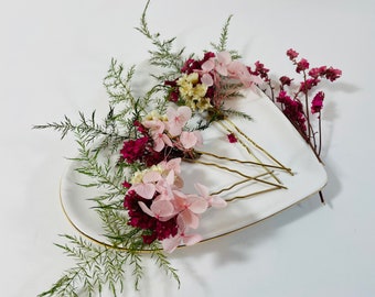 Hydrangea Hair Pins - Dried Flower Hair Pins - Wedding Hair Pins - Bridal Hair Flowers - Pink Dried Flowers - Bridesmaid Hair Pins