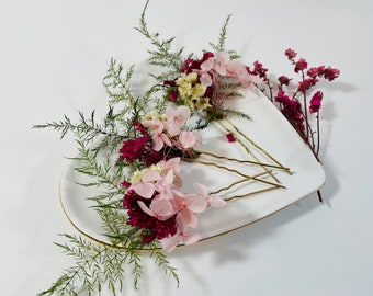 Hortensia haarspelden - gedroogde bloem haarspelden - bruiloft haarspelden - bruidshaarbloemen - roze gedroogde bloemen - bruidsmeisje haarspelden