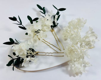 Hydrangea Hair Pins - Off White - Flower Hair Pins - Dried Flowers - Rustic Hair Pins - Dried Flower Pins - Bridal Hair Flowers