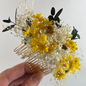 Yellow Dried Floral Comb Yellow Bridal Comb Dried Flower Wedding Comb Bridal Headpiece Real Flower Comb Yellow Headpiece image 2