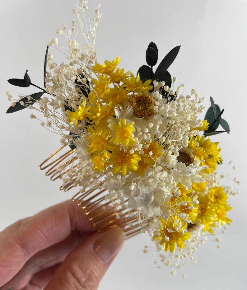 Yellow Dried Floral Comb Yellow Bridal Comb Dried Flower Wedding Comb Bridal Headpiece Real Flower Comb Yellow Headpiece image 2