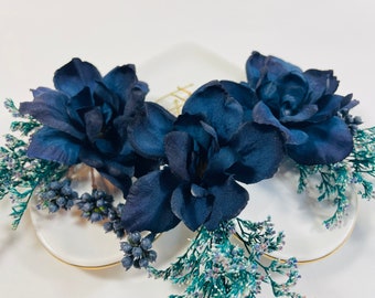 Blue Flower Bridal Pins - Something Blue - Dried Flower Hair Pins - Wedding Hair Pins - Wedding Hair Piece - Blue Flower Hair Pin