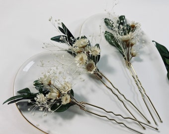 Dried Flower Pins - Starflower Hair Pins - Babies Breath Hair Pins - Boxwood Hair Pins - Greenery Hairpins - Greenery Wedding - Wedding Hair