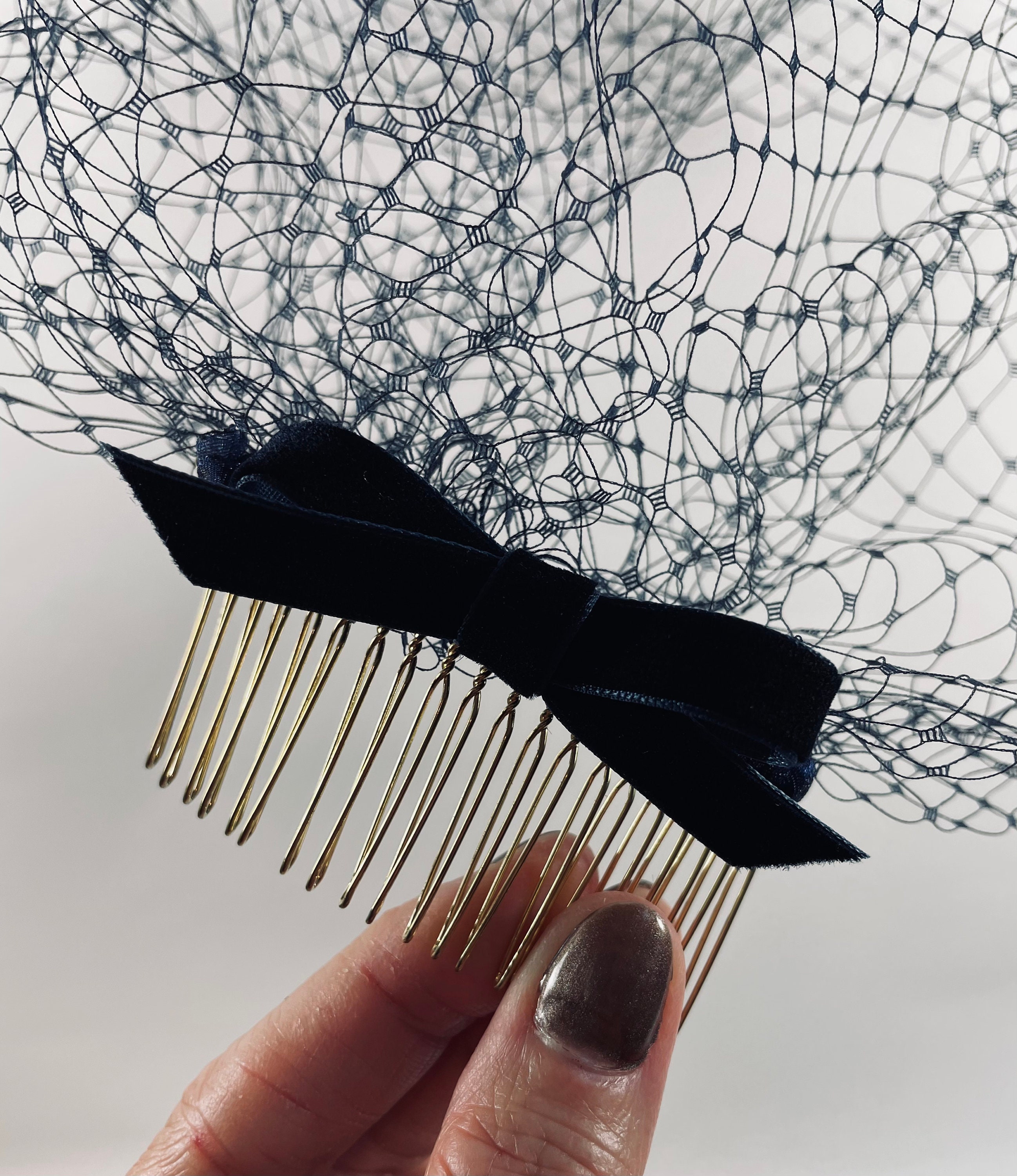 Navy Blue Bow Veil Birdcage Veil Navy Birdcage Veil Etsy