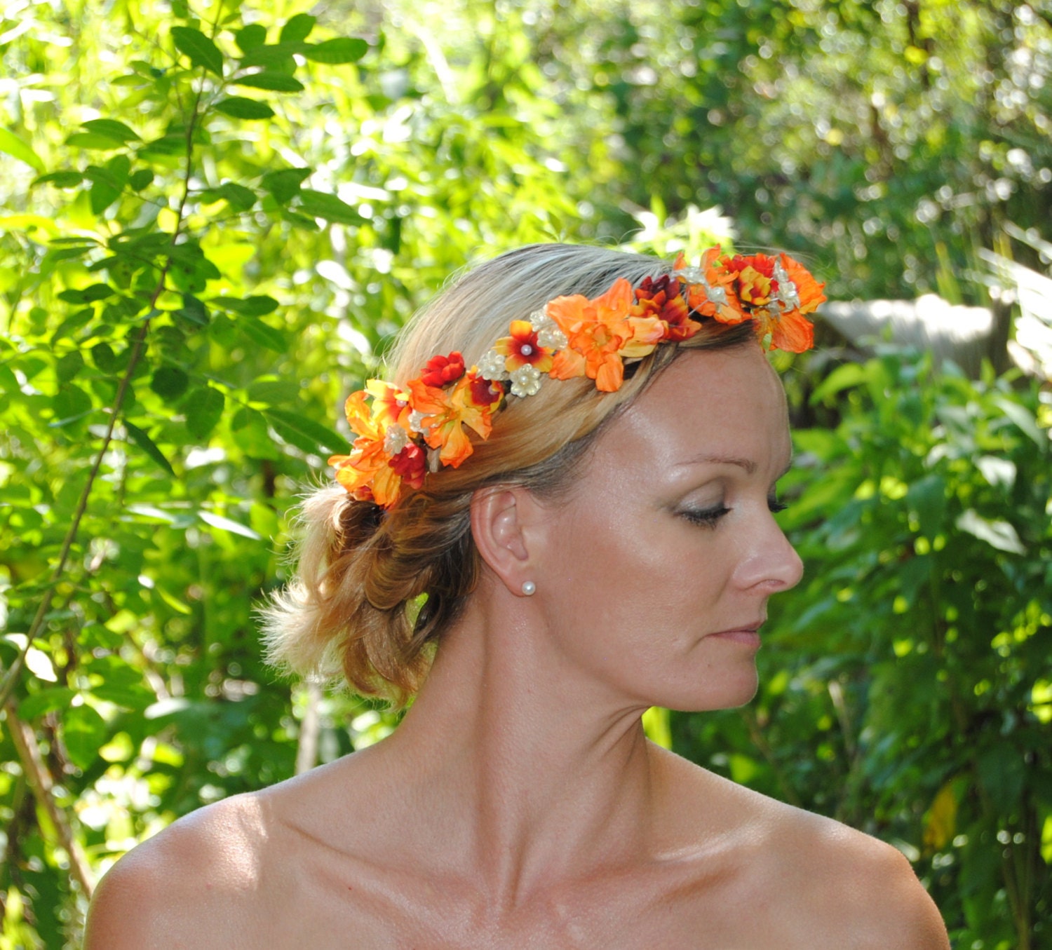 Orange Floral Crown Orange Flower Crown Gold Bridal Crown Etsy