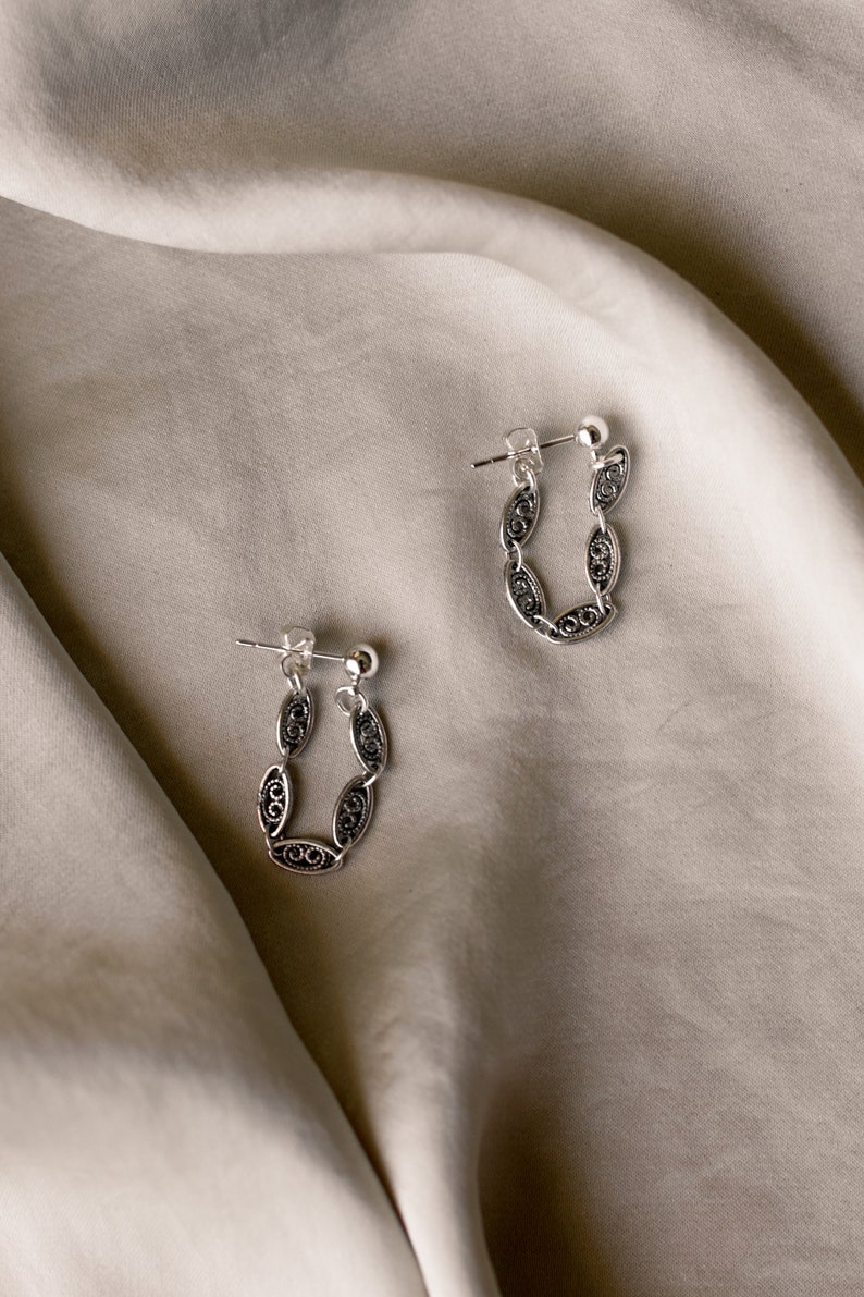 Verona Earrings Handmade. Filigree. Silver. Drop Chain Detail. Minimalist. Earrings. Stud Earrings. Mod. Edgy. Everyday wear. Women. image 1