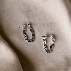 Verona Earrings Handmade. Filigree. Silver. Drop Chain Detail. Minimalist. Earrings. Stud Earrings. Mod. Edgy. Everyday wear. Women. image 2