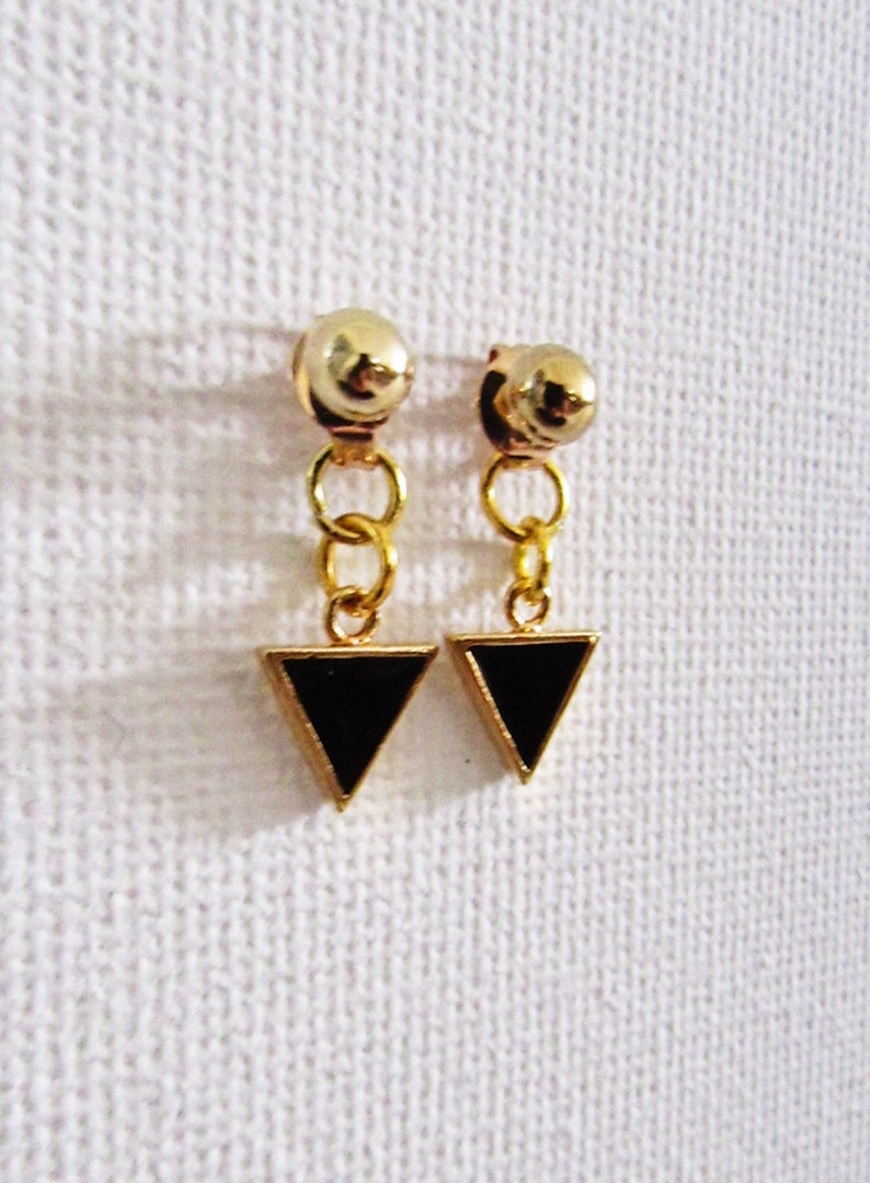 Black triangles Modern ear jacket Dainty A Girl/'s Best Friend Earrings Gifts for her. Ear Jackets Everyday wear Minimalist Gold