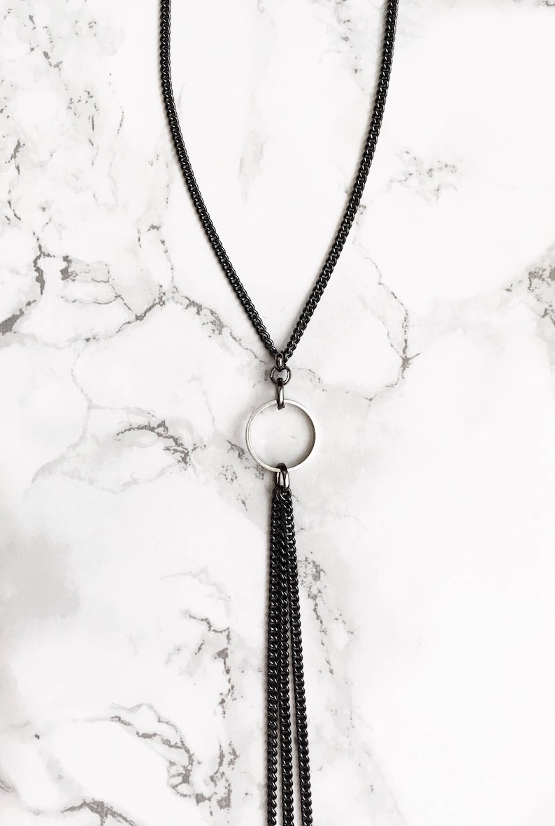 Mod Handmade Silver Gifts for her. Minimalist Jewelry Edgy Lariat Y necklace Gunmetal Bolo necklace Hydra Necklace