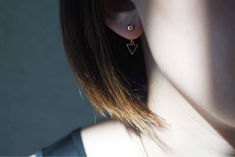 Black triangles Modern ear jacket Dainty A Girl/'s Best Friend Earrings Gifts for her. Ear Jackets Everyday wear Minimalist Gold