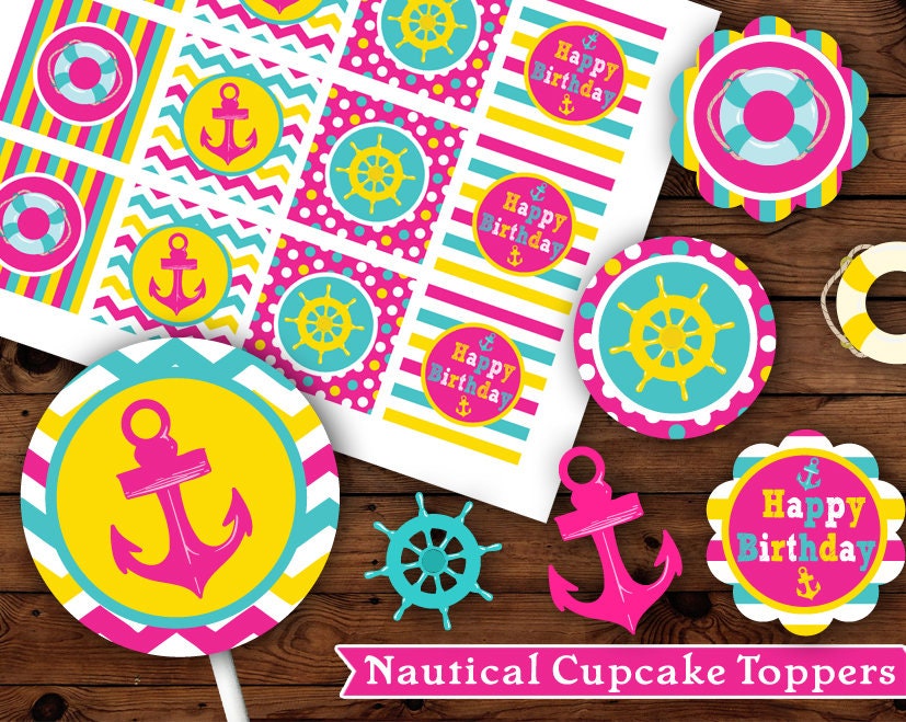 Nautical Gold Anchor Printable Cupcake Toppers Party Favor Tags Nautical Gold Anchor Printable Cupcake Toppers Party Favor Tags