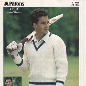 Cricket Sweater, Mens Cricket Jumper, Knitting Pattern, Cricket Sweater Pattern, Double Knitting, Short Sleeve Cricket Sweater,