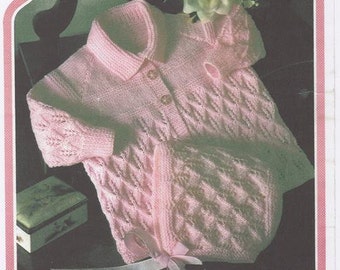 Baby Matinee Coat, Unisex Baby Cardigan, Matching Knitting Pattern for Baby Set, Reborn Doll Clothes. Baby Bonnet. Knitting pattern only.