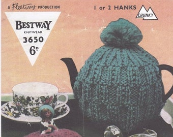 Tea Cosy, Bestway 3650, knitted tea cosy, tea cosy knitting pattern, crochet tea cosy, knitting pattern, vintage knitting pattern