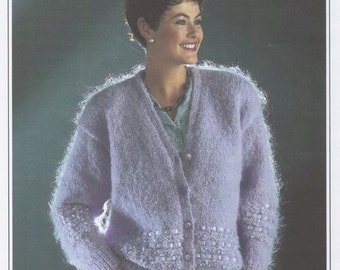 Ladies Mohair Cardigan, Mohair Knitting Pattern, Mohair Wool, 80s Cardigan, Vintage Mohair Cardigan, Ladies Cardigan, Knitting pattern only.