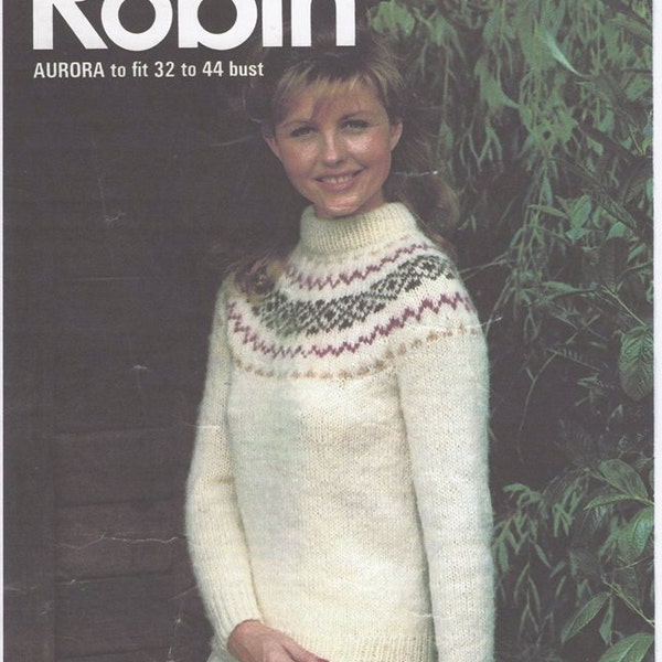 Womens Fair Isle Patterned Yoke Sweater, Ladies Knitted Fair Isle Sweater, Ladies Knitting Pattern, Ladies Knitted Sweater, Womens Knitting