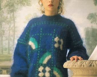 Ladies Patterned Sweater, Knitting Pattern for Mohair Sweater. Ladies Knitted Jumper. Knitting pattern, mohair knitting pattern
