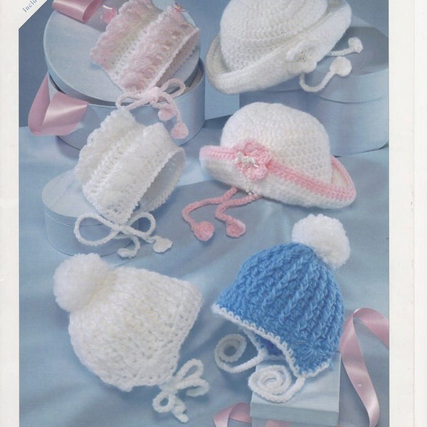 Baby Crochet Bonnets and Hats, Baby Girl Crochet Summer Hat, Baby Girl Crochet Bonnet. Crochet Pattern only.