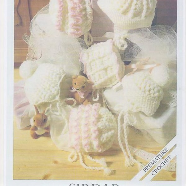 Bonnets pour bébé au crochet, bonnets pour bébé prématuré, casques pour bébé, modèles de bonnets pour bébé, modèle au crochet. Modèle au crochet uniquement.