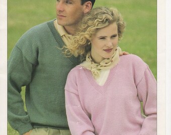 His and Hers Matching Sweater Pattern, Mens Knitting Pattern, Womens Knitting Pattern, V-neck sweater pattern, Oversized sweater