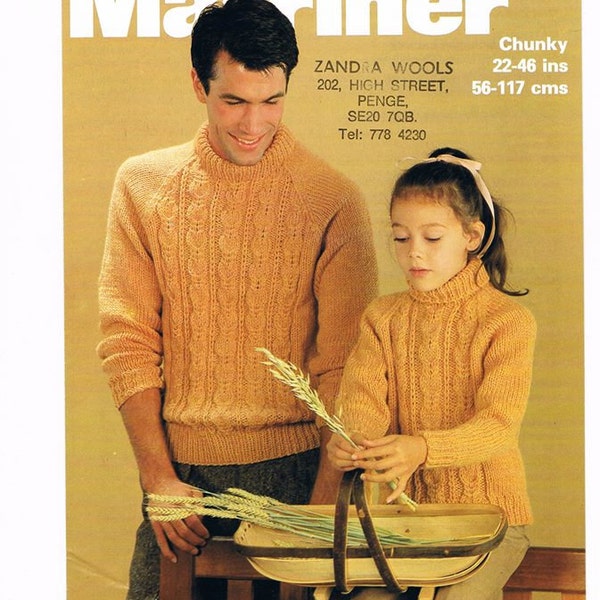 His & Hers Jumpers, Vintage Knitting Pattern, Chunky Knit Sweater, Childrens Jumpers. childrens knitting, knitting pattern, sweater pattern