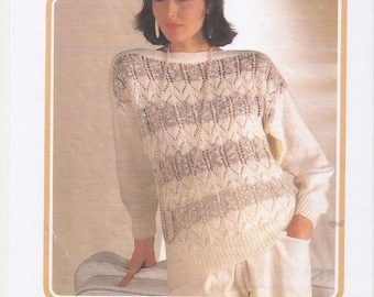 Ladies Knitted Sweater, Round Neck Ladies Sweater, Womens Crew Neck Jumper, Ladies Wool Jumper. Knitting pattern only.