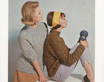 Ladies CandyTwist 3/4 Sleeve Crew Neck Sweater, Ladies Traditional Sweater, Ladies Knitting Pattern. Knitting Pattern Only.